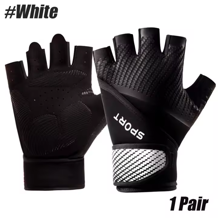 Tcare Guantes de Entrenamiento de Media Dedo para Levantamiento de Pesas con Abalorio para Muñeca Ideal para Gimnasio, Deportes, Ciclismo, Motocicleta - 1