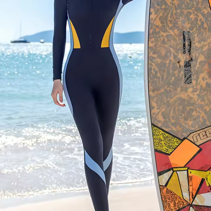 Traje de baño de manga larga para mujer, cremallera, alta elasticidad, protector solar para playa y piscina, traje de baño - 1
