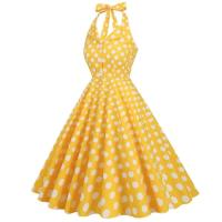 2025 nuevo Hepburn verano Vintage lunares mujeres Halter elegante fiesta 50s 60s Rockabilly Pin Up túnica Swing vestido de cola - details 13