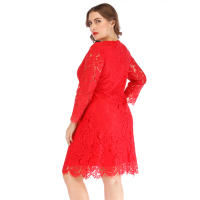 Vestido de encaje Floral de manga larga para mujer, talla grande, negro, adecuado para banquetes, clubes, vacaciones de ocio y uso diario - details 11