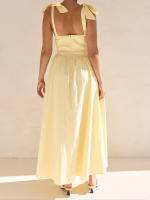 Vestido largo sin mangas con espalda descubierta y cuello cuadrado fruncido para mujer, vestido largo sin mangas para fiesta y discoteca - details 4