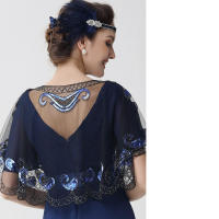 Bufanda años 20 para vestidos de noche, taburete de boda, bata de fiesta o disfraces azul y negro Talla única - details 3