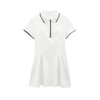 Vestido de verano de manga corta con cuello de solapa acanalado, elegante, sencillo, con dobladillo ancho ondulado estilo universitario PB&ZA2025 para mujer - details 1