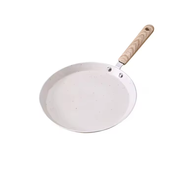Sartén para carne, sartén antiadherente para crepé y panqueques, mango de madera, sartén de 6/8/10 pulgadas, sartén para tortilla de aluminio Beige, Cocina de Inducción - 1