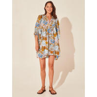 Vestido corto de vacaciones de playa de rayón informal suelto con lazo floral para mujer de moda de verano - details 97