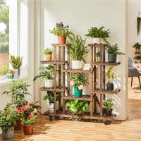 Estantería interior de madera para plantas con ruedas, estante decorativo desmontable para macetas, 124x33x120cm - details 1