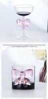 1 pieza de copa de vino roja transparente decorada con lazo rosa grande, copas de champán, copas de vino - details 5