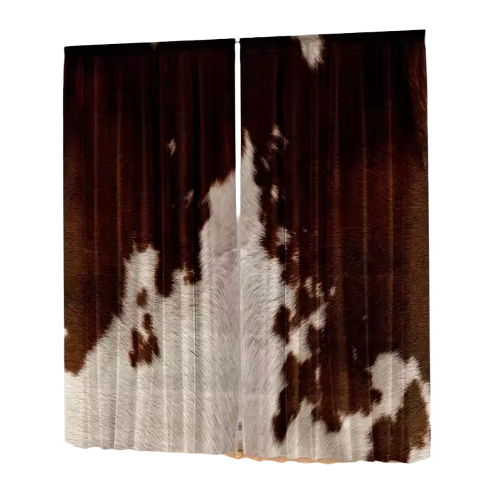 2pcs Cortinas De Ventana De Cuero Genuino Con Estampado De Vaca Cortinas De Animales De Granja Estilo Cowboy Decoración Para Hogar - 1
