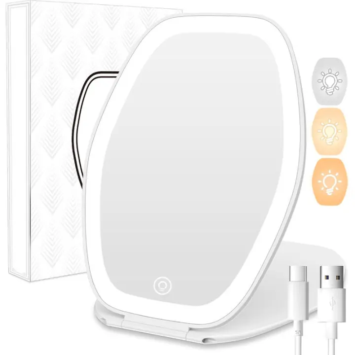 COSYGLOW Luz de maquillaje de viaje: iluminación de 3 colores portátil con pantalla táctil luces LED ajustables recargables tocador hexagonal - 1