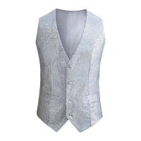 Chaleco de hombre con lentejuelas brillantes, sin mangas, ajustado, de un solo pecho, con cuello en V, chaleco Formal para hombre, traje ajustado con decoración de lentejuelas - details 15