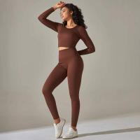 Conjunto de yoga sin costuras para mujer, top corto de manga larga, sujetador deportivo, leggings para correr de cintura alta, ropa de gimnasio - details 40