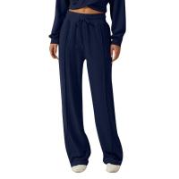 Pantalones de encaje con cintura elástica deportivos informales de pierna ancha para mujer, diseño de color sólido - details 7