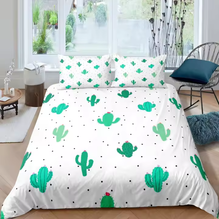 Funda de edredón Juego de funda nórdica de cactus Juego de cama estilo pintado a mano tamaño king Funda de edredón con estampado de arte natural Funda de edredón de cactus de planta verde - 1