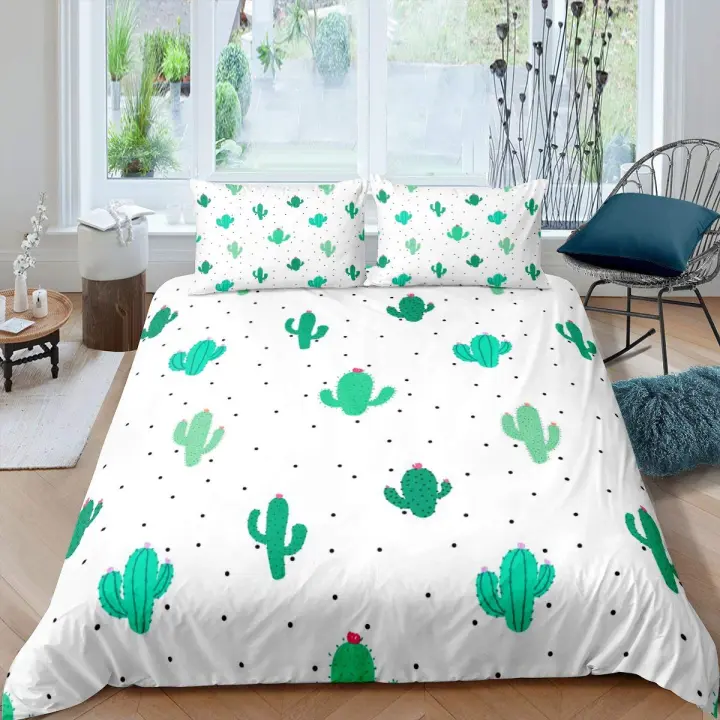Funda de edredón Juego de funda nórdica de cactus Juego de cama estilo pintado a mano tamaño king Funda de edredón con estampado de arte natural Funda de edredón de cactus de planta verde - 1