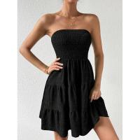Vestido de Tubo de Cuello Único Versátil de Verano Color Sólido, Textura Cintillante, Moda para Mujeres Europeas y Americanas - details 5