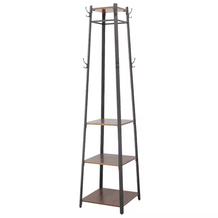 UNHO Percherode Pie de Bambú, Perchero Madera  de Árbol con Estantes Colgador Ropa Recibidor Pasillo Entrada - 1