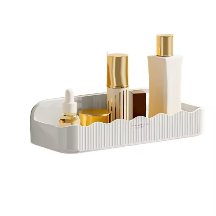 Práctico estante de almacenamiento de cosméticos de plástico, estante de especias sin perforaciones montado en la pared, estante de almacenamiento para el baño que ahorra espacio para el hogar - 1