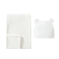 Traje de Pañales de Algodón 100% Manta Fular de Bebé de Doble Cara Juego de Gorro para Recién Nacido - details 1