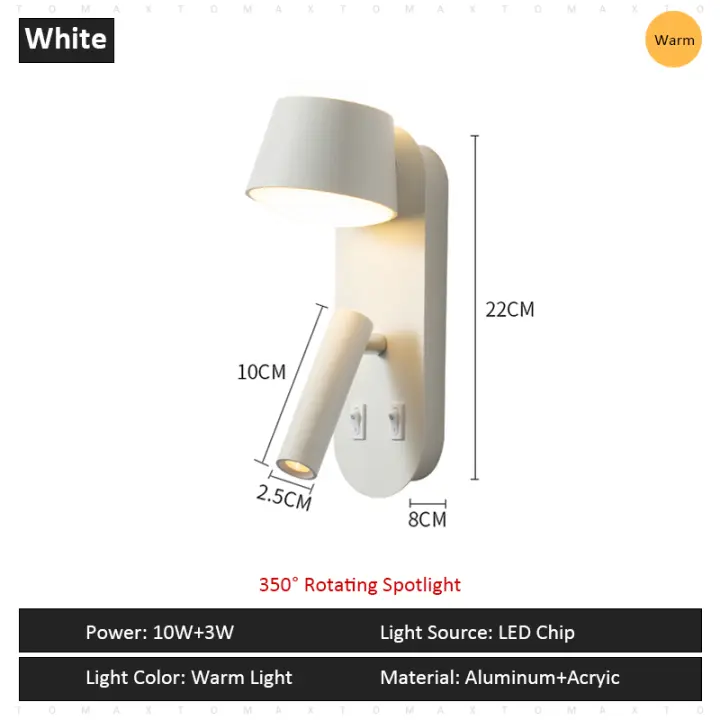 Lámpara de Pared LED 13W TOMAXIN con Foco Giratorio Diseño Sencillo y Moderno para Dormitorio Estudio Hotel Adecuada para Sala de Estar - 1