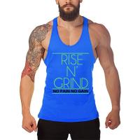 RISE N' GRIND NO PAIN NO GAIN Summer Raceback Gym Tank Tops Mens Cotton Bodybuilding Stringer Singlets Fitness Sleeveless Shirt - details 5