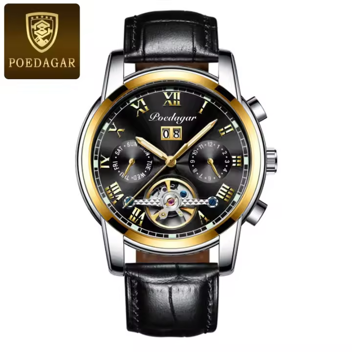 POEDAGAR Reloj Mecánico Impermeable Automático de Acero Inoxidable para Hombres con Funciones Multifuncionales Luminosas - 1