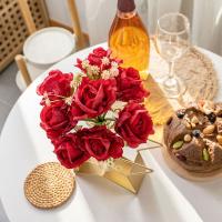 Ramo de rosas artificiales de 8 cabezas, flores de rosas de seda elegantes de tacto Real, plantas falsas de lujo hechas a mano, decoración de boda - details 4