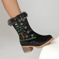 Nuevas rebabas bordadas de gamuza, cabeza redonda, tacón grueso, bordado, árbol de Navidad, botas de mujer, zapatos de mujer - details 9
