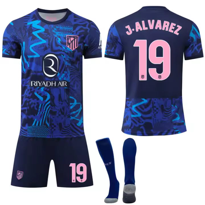 2425 Atlético de Madrid 2 Camiseta de visitante Deep Sea Blue La Liga Uniforme de fútbol No. 7 Griezmann 19 Alvarez - 1