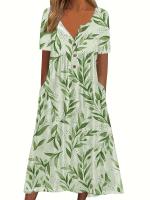 Vestido largo con bolsillo para mujer, manga corta, botones, cuello en V, estampado, primavera europea y americana - details 4