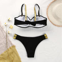 Color sólido Bikini para las mujeres de dos piezas de baño Sexy de nuevo bajo la cintura chica traje de baño para playa trajes de baño - details 8