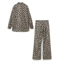Conjunto de Moda Vintage para Mujer TRAFZA Blusa de Estampado de Leopardo con Cintura Alta y Pantalones Rectos Estilo de Primavera - details 1