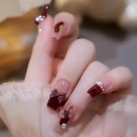 24pcs Uñas Postizas Simples Para Mujer Estilo Francés Cuadradas Cortas ABS Desmontables Conjunto De Parches De Uñas Para Oficina Y Fiestas - details 5