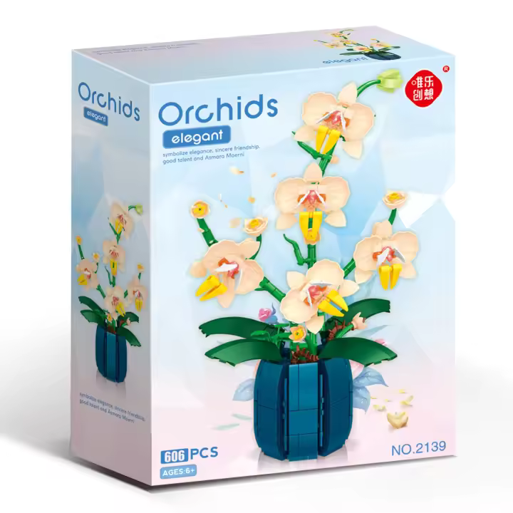 Juego de bloques de construcción de orquídeas para niños, flores románticas, ramo de flores salvajes, juguetes de ladrillos, dec - 1