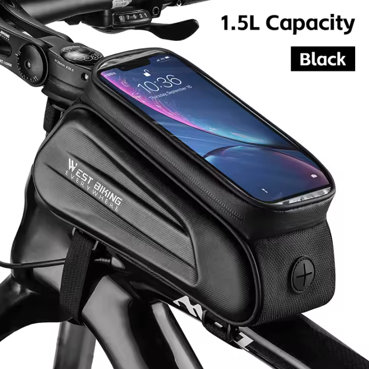 WEST BIKING-Bolsa de ciclismo para cuadro de tubo delantero superior, resistente al agua, funda de teléfono de 7,0 pulgadas, almacenamiento con pantalla táctil, bolsa para bicicleta de montaña y carretera - 1