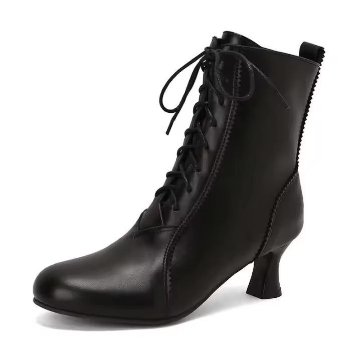 Botas de bruja Victoria para mujer, tacones tipo gatito, botines de encaje con cremalleras laterales, zapatos cómodos - 1