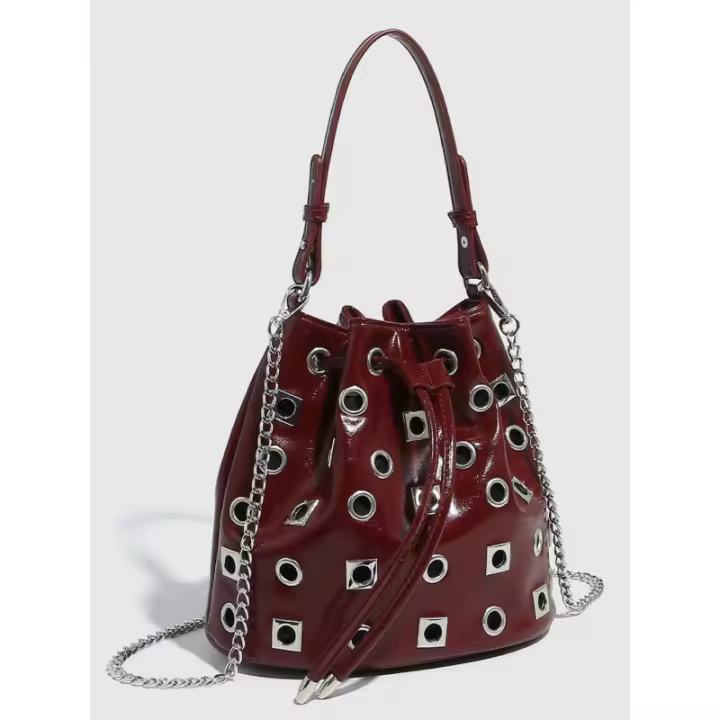 Y2k-Bolsos Hobo de media luna de los años 90 para mujer, bolso de cubo a la moda con tachuelas de cuero PU, bolso de hombro tipo bandolera, bolso de mano Punk para axila - 1