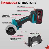 ONEVAN-amoladora angular sin escobillas, sierras circulares eléctricas inalámbricas de velocidad Variable de 76mm, herramienta eléctrica de corte para juego de pines de batería Makita - details 3