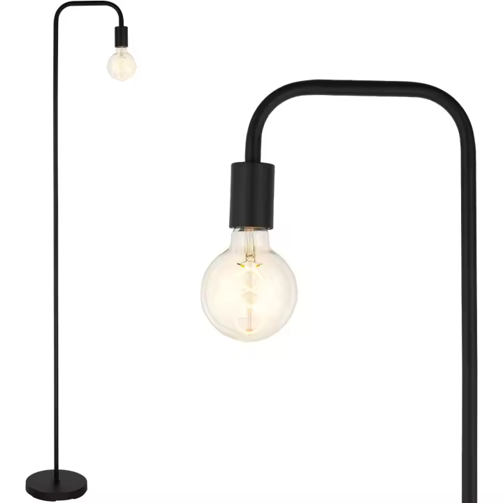 Lámpara de pie retro curvada minimalista de metal con interruptor de pie para dormitorio, salón, lectura, oficina, 165 cm, E27 (negro) - 1