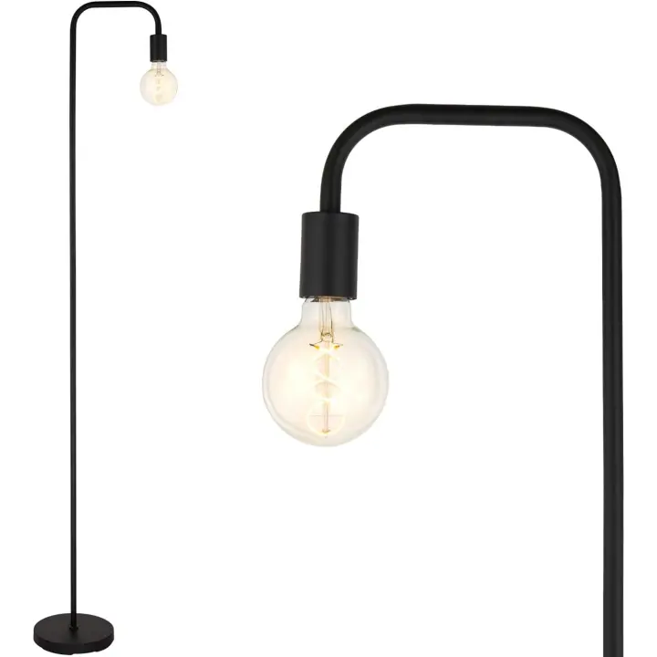 Lámpara de pie retro curvada minimalista de metal con interruptor de pie para dormitorio, salón, lectura, oficina, 165 cm, E27 (negro) - 1