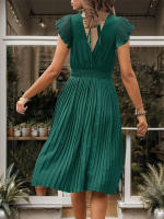 Vestido plisado de verano para mujer, manga corta, color sólido - details 3