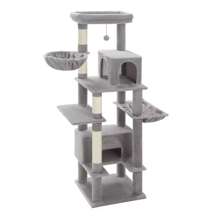 PAWZ Road Árbol de gato de varios niveles con forma de cactus para gatos de interior, gran torre para gatos con poste rascador de sisal, dos grandes condominios y una hamaca súper grande, juguetes para gatos - 1