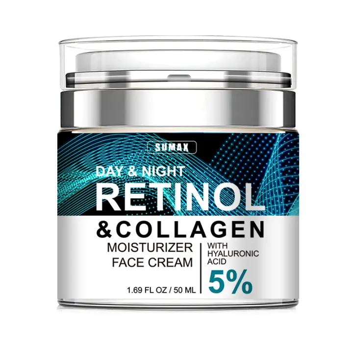 Crema facial de colágeno Sumax Retinol, crema hidratante de 50ml con ácido hialurónico, 5% hidratante, reafirmante, iluminador, cuidado de la piel - 1