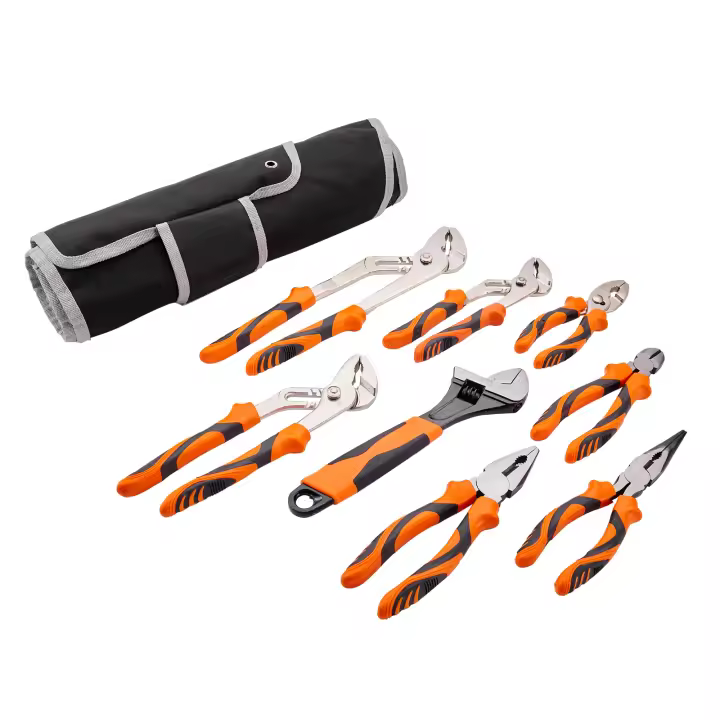 SucceBuy Juego de alicates de 8 piezas, acero con alto contenido de carbono, alicates de junta ranurada de 12"/10"/8", alicates de línea de 8", alicates de junta deslizante de 6", alicates de punta larga de 8", cortador diagonal de 6", llave ajustable de - 1