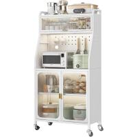 Armario de cocina, mueble auxiliar, aparador de 5 niveles, con orificio para cables, ganchos, ruedas, puerta magnética - details 19