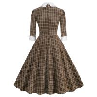 2025 nuevo Vintage marrón a cuadros Rockabilly Midi vestidos cuello vuelto arco 3/4 manga larga Otoño Invierno mujer vestido elegante - details 5