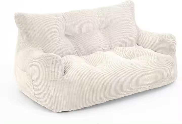 Sillon Puff con relleno incluido, sofás de dos plazas con asas portátiles, sillas de salón ergonómicas, puf interior para sala de estar, dormitorio, sala de juegos, beige - 1