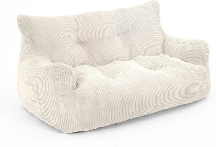 Sillon Puff con relleno incluido, sofás de dos plazas con asas portátiles, sillas de salón ergonómicas, puf interior para sala de estar, dormitorio, sala de juegos, beige - 1