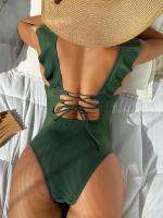 Bañador de una pieza para mujer, traje de baño ahuecado con volantes, Monokini Sexy, ropa de playa sin espalda para verano - details 9