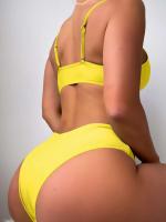 Nuevo conjunto de bikini de alta elasticidad verano 2025, sexy de dos piezas con cordones de color sólido para mujer, traje de baño de playa - details 27