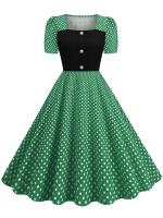 Vestido midi elegante de fiesta con estampado de lunares, manga corta y línea A, informal para verano, para mujer. - details 18
